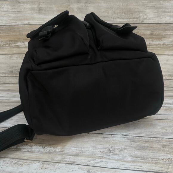 Kate Spade Carley Nylon Flap Backpack Black Drawstring Preppy Casual Athleisure - Picture 7 of 16